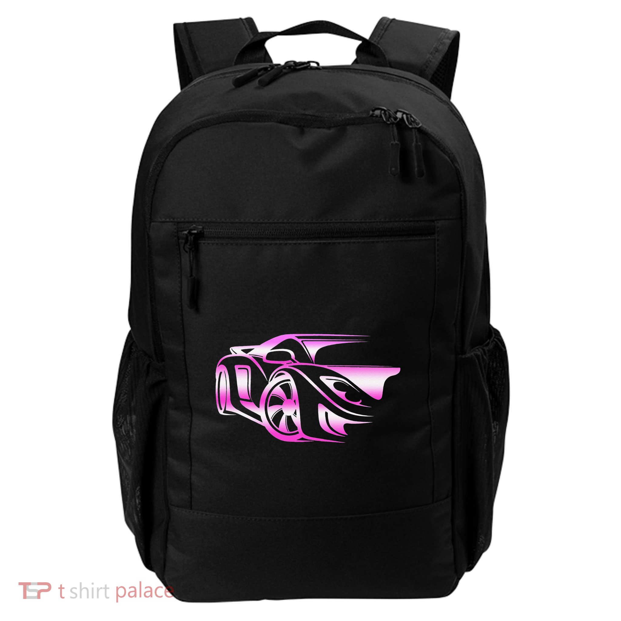 Pink Stylized JDM Drifting Car Design Backpack
