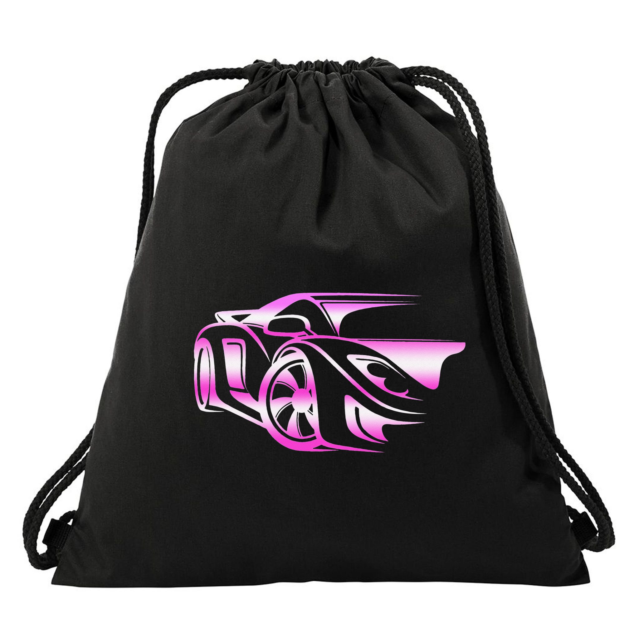 Pink Stylized JDM Drifting Car Design Drawstring Bag