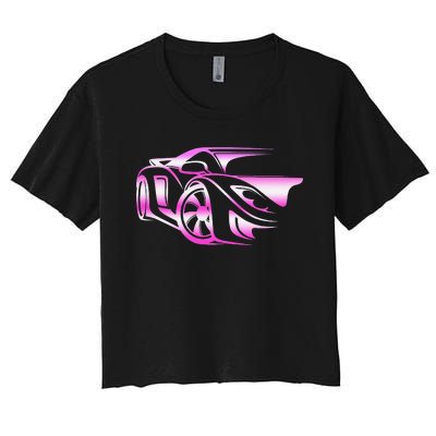 Pink Stylized JDM Drifting Car Design Women's Crop Top Tee