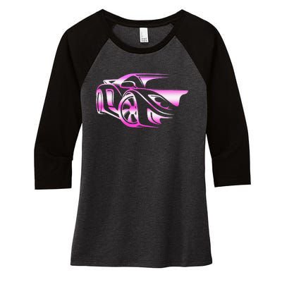 Pink Stylized JDM Drifting Car Design Women's Tri-Blend 3/4-Sleeve Raglan Shirt