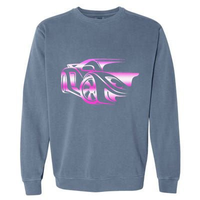 Pink Stylized JDM Drifting Car Design Garment-Dyed Sweatshirt