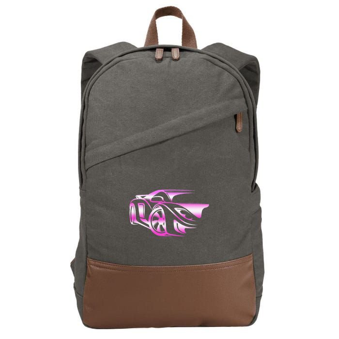 Pink Stylized JDM Drifting Car Design Cotton Canvas Backpack
