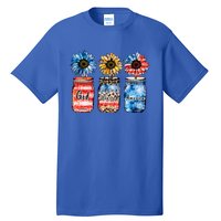 Patriotic Sunflowers Jars 4th July Gift God Bless America Gift Tall T-Shirt