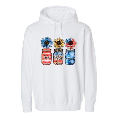 Patriotic Sunflowers Jars 4th July Gift God Bless America Gift Garment-Dyed Fleece Hoodie