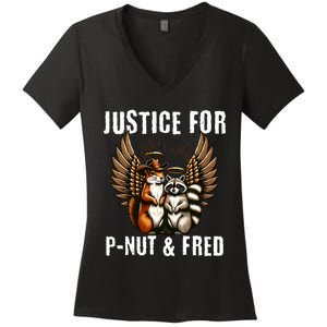 Pnut Squirrel Justice For Racoon Fred Justice For Peanut Women's V-Neck T-Shirt