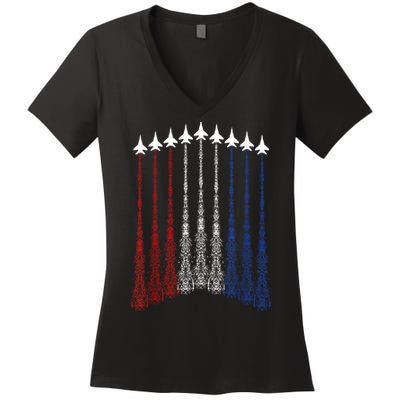 Patriotic Shirts Jet 4th Of July Usa Women's V-Neck T-Shirt