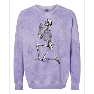 Praying Skeleton Kneeling Skull Emo Halloween Colorblast Crewneck Sweatshirt