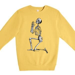 Praying Skeleton Kneeling Skull Emo Halloween Premium Crewneck Sweatshirt