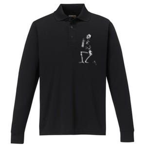 Praying Skeleton Kneeling Skull Emo Halloween Performance Long Sleeve Polo