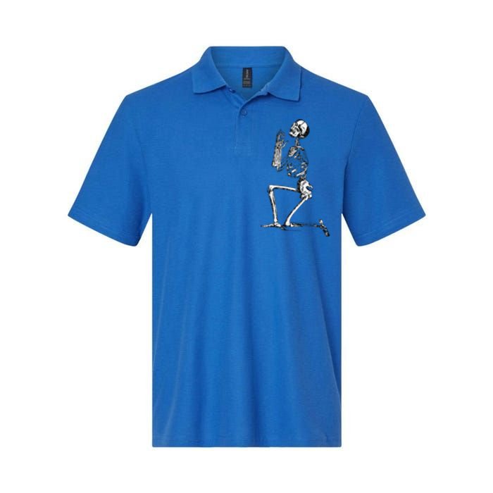 Praying Skeleton Kneeling Skull Emo Halloween Softstyle Adult Sport Polo