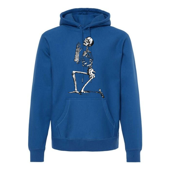 Praying Skeleton Kneeling Skull Emo Halloween Premium Hoodie