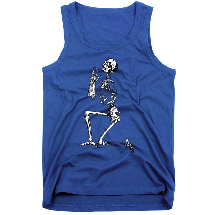 Praying Skeleton Kneeling Skull Emo Halloween Tank Top