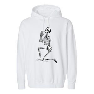 Praying Skeleton Kneeling Skull Emo Halloween Garment-Dyed Fleece Hoodie