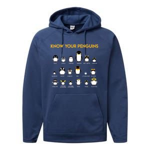 Penguin Species Know Your Penguins Gift Performance Fleece Hoodie