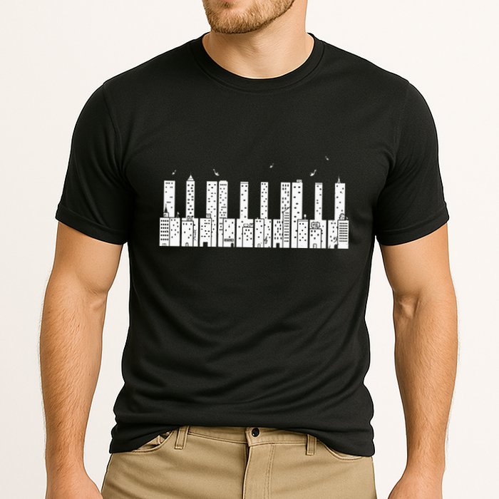Piano Skyline Keyboard Music Cooling Performance Crew T-Shirt