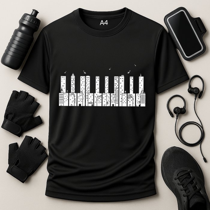 Piano Skyline Keyboard Music Cooling Performance Crew T-Shirt