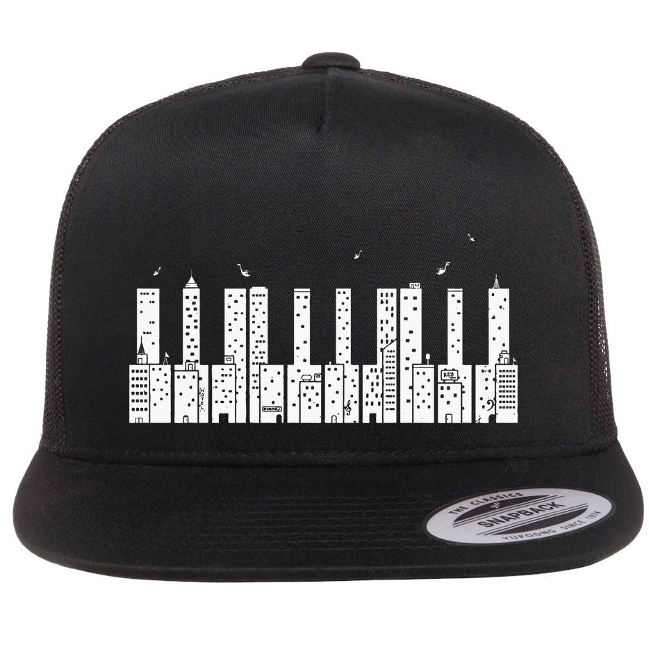 Piano Skyline Keyboard Music Flat Bill Trucker Hat