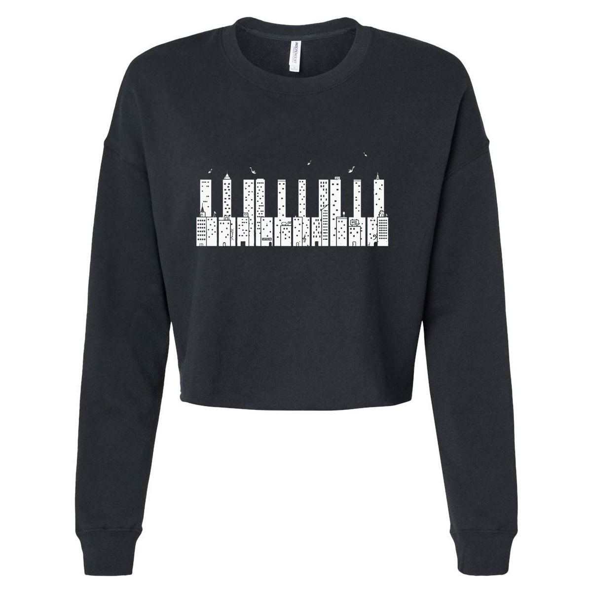 Piano Skyline Keyboard Music Cropped Pullover Crew