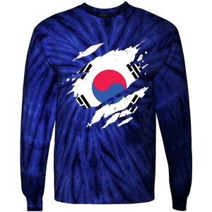 Proud South Korean Shirts Torn Ripped South Korea Flag Tie-Dye Long Sleeve Shirt