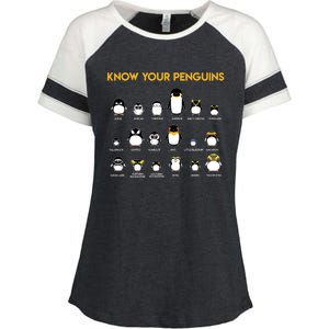 Penguin Species Know Your Penguins Gift Funny Gift Enza Ladies Jersey Colorblock Tee