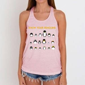 Penguin Species Know Your Penguins Gift Funny Gift Women's Knotted Racerback Tank