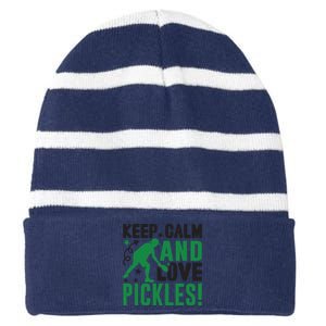 Pickleball Sport Keep Calm And Love Pickles Player Gift Striped Beanie with Solid Band