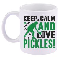 Pickleball Sport Keep Calm And Love Pickles Player Gift 11oz C Handle Ceramic Mug