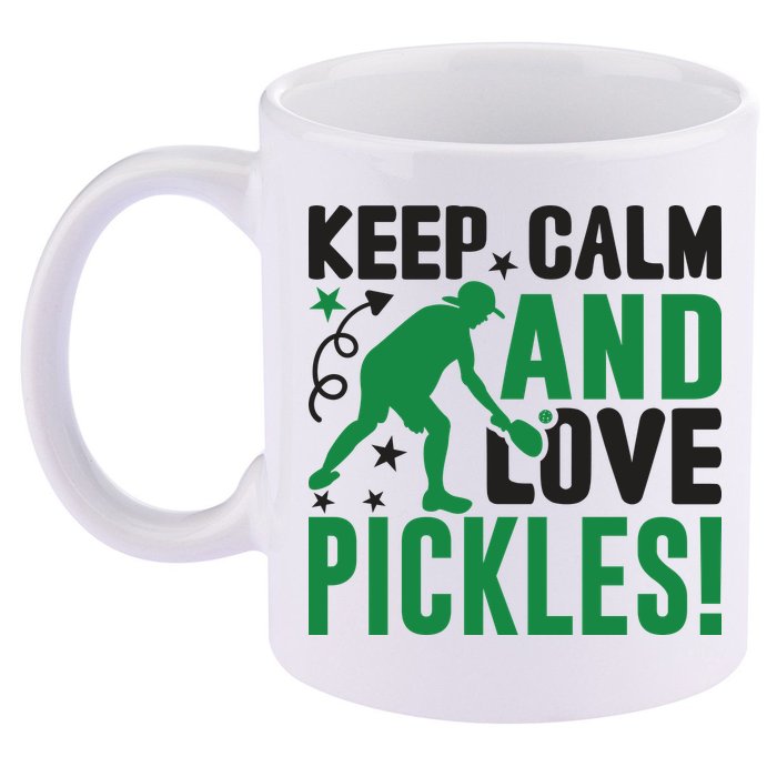 Pickleball Sport Keep Calm And Love Pickles Player Gift 11oz C Handle Ceramic Mug