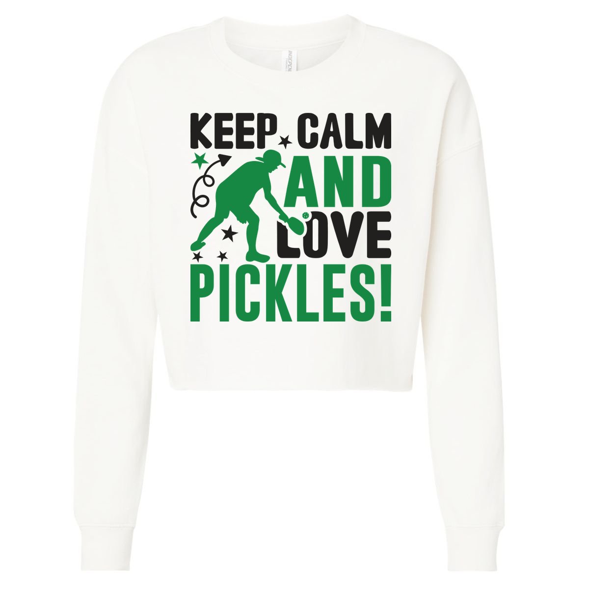 Pickleball Sport Keep Calm And Love Pickles Player Gift Cropped Pullover Crew