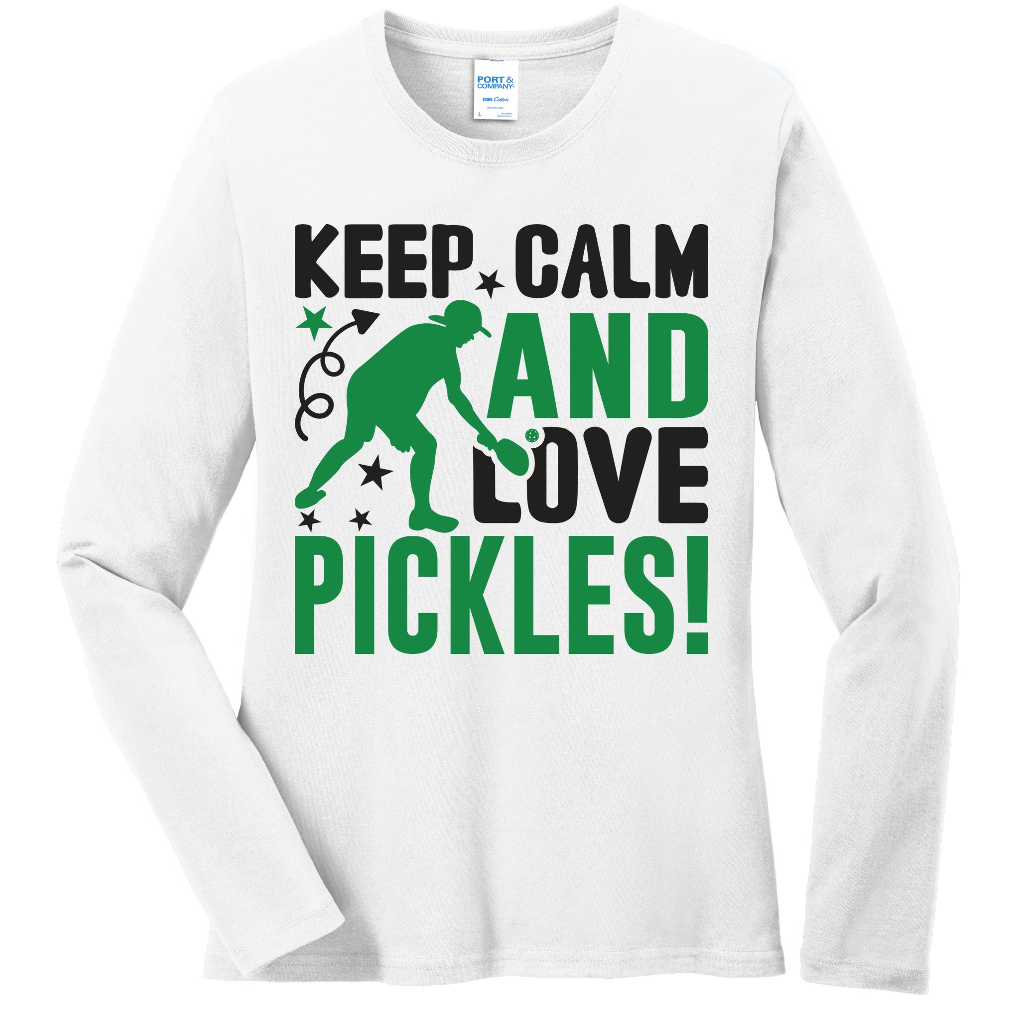 Pickleball Sport Keep Calm And Love Pickles Player Gift Ladies Long Sleeve Shirt