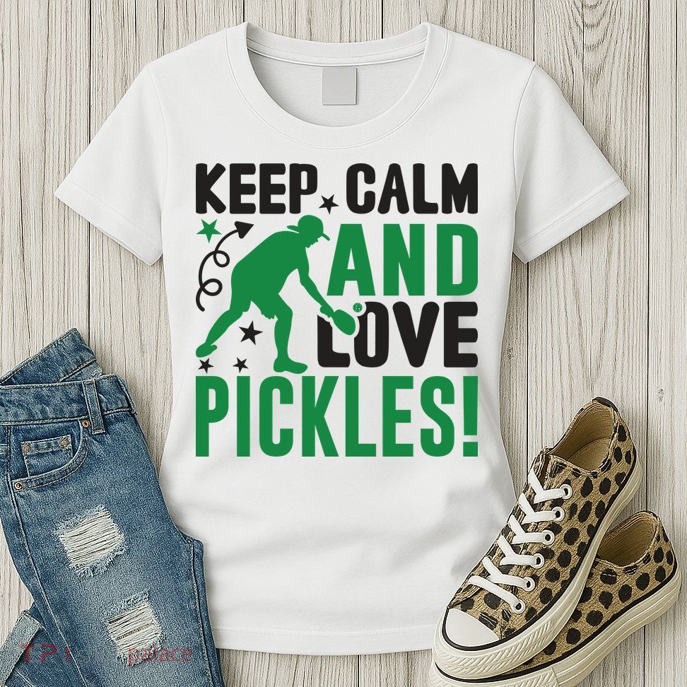 Pickleball Sport Keep Calm And Love Pickles Player Gift Womens T-Shirt