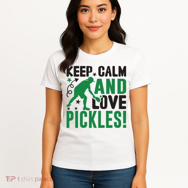 Pickleball Sport Keep Calm And Love Pickles Player Gift Womens T-Shirt