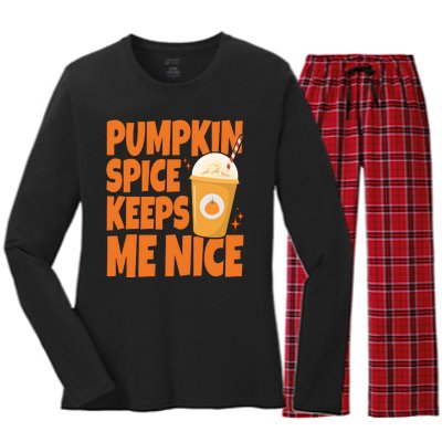 Pumpkin Spice Keeps Me Nice Coffee Lover Holiday Women's Long Sleeve Flannel Pajama Set 