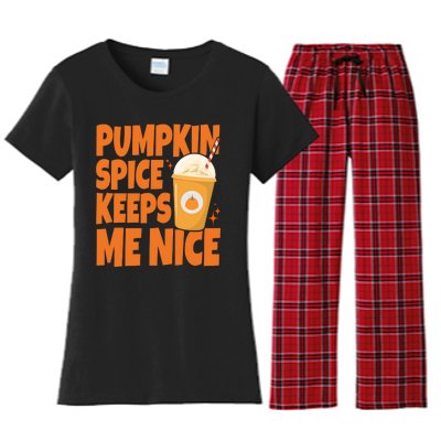 Pumpkin Spice Keeps Me Nice Coffee Lover Holiday Women's Flannel Pajama Set