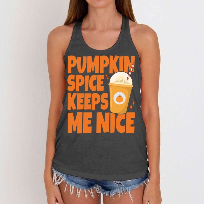 Pumpkin Spice Keeps Me Nice Coffee Lover Holiday Women's Knotted Racerback Tank