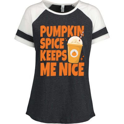 Pumpkin Spice Keeps Me Nice Coffee Lover Holiday Enza Ladies Jersey Colorblock Tee