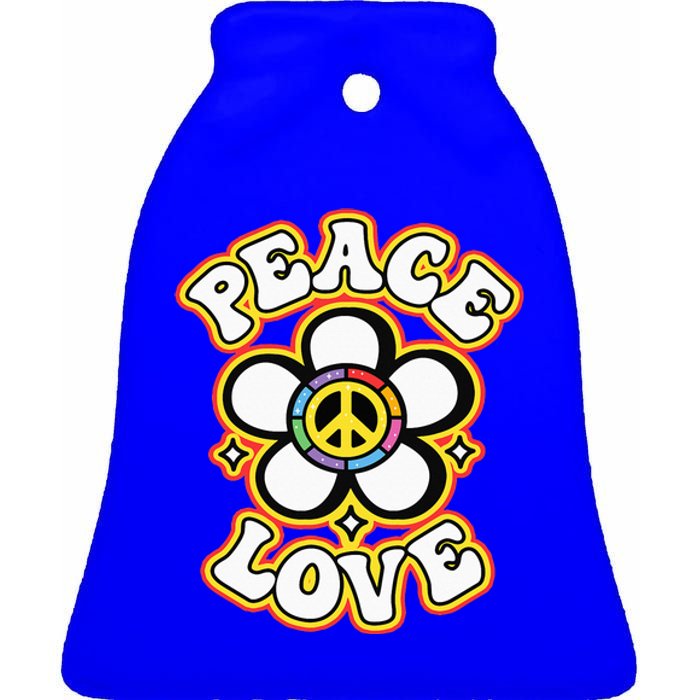 PEACE SIGN LOVE 60s 70s Tie Dye Hippie Costume Ceramic Bell Ornament