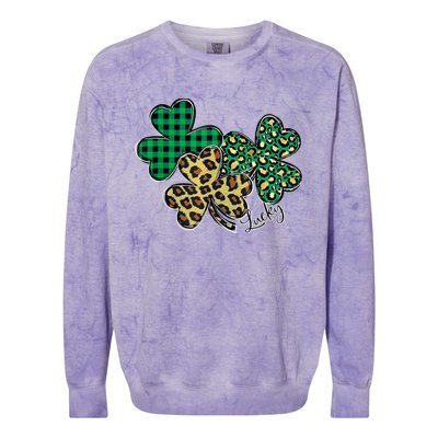 Plaid Shamrock Leopard Cheetah Lucky St Patricks Day Wo Colorblast Crewneck Sweatshirt