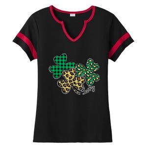 Plaid Shamrock Leopard Cheetah Lucky St Patricks Day Wo Ladies Halftime Notch Neck Tee