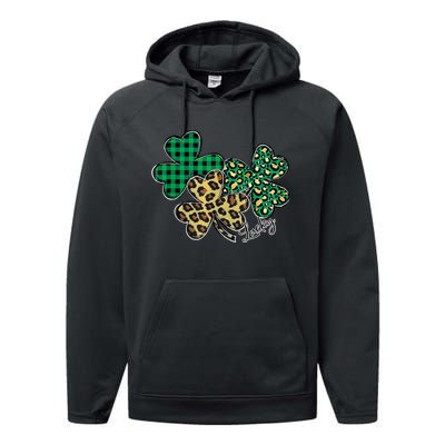 Plaid Shamrock Leopard Cheetah Lucky St Patricks Day Wo Performance Fleece Hoodie