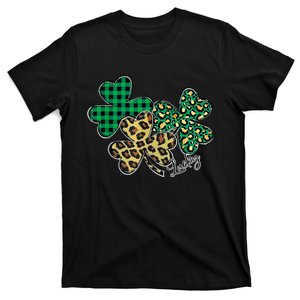 Plaid Shamrock Leopard Cheetah Lucky St Patricks Day Wo T-Shirt