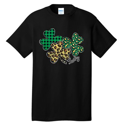 Plaid Shamrock Leopard Cheetah Lucky St Patricks Day Wo Tall T-Shirt