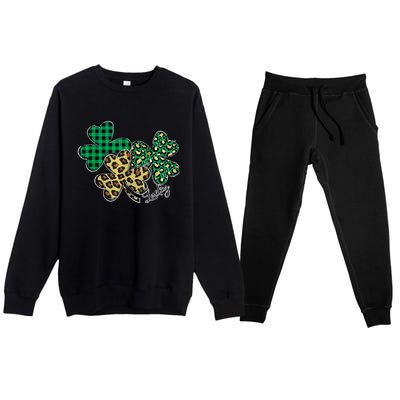 Plaid Shamrock Leopard Cheetah Lucky St Patricks Day Wo Premium Crewneck Sweatsuit Set