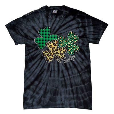 Plaid Shamrock Leopard Cheetah Lucky St Patricks Day Wo Tie-Dye T-Shirt