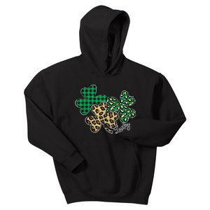 Plaid Shamrock Leopard Cheetah Lucky St Patricks Day Wo Kids Hoodie