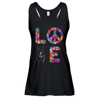 Peace Sign Love 60s 70s Tie Dye Hippie Ladies Essential Flowy Tank