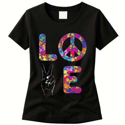 Peace Sign Love 60s 70s Tie Dye Hippie Womens T-Shirt