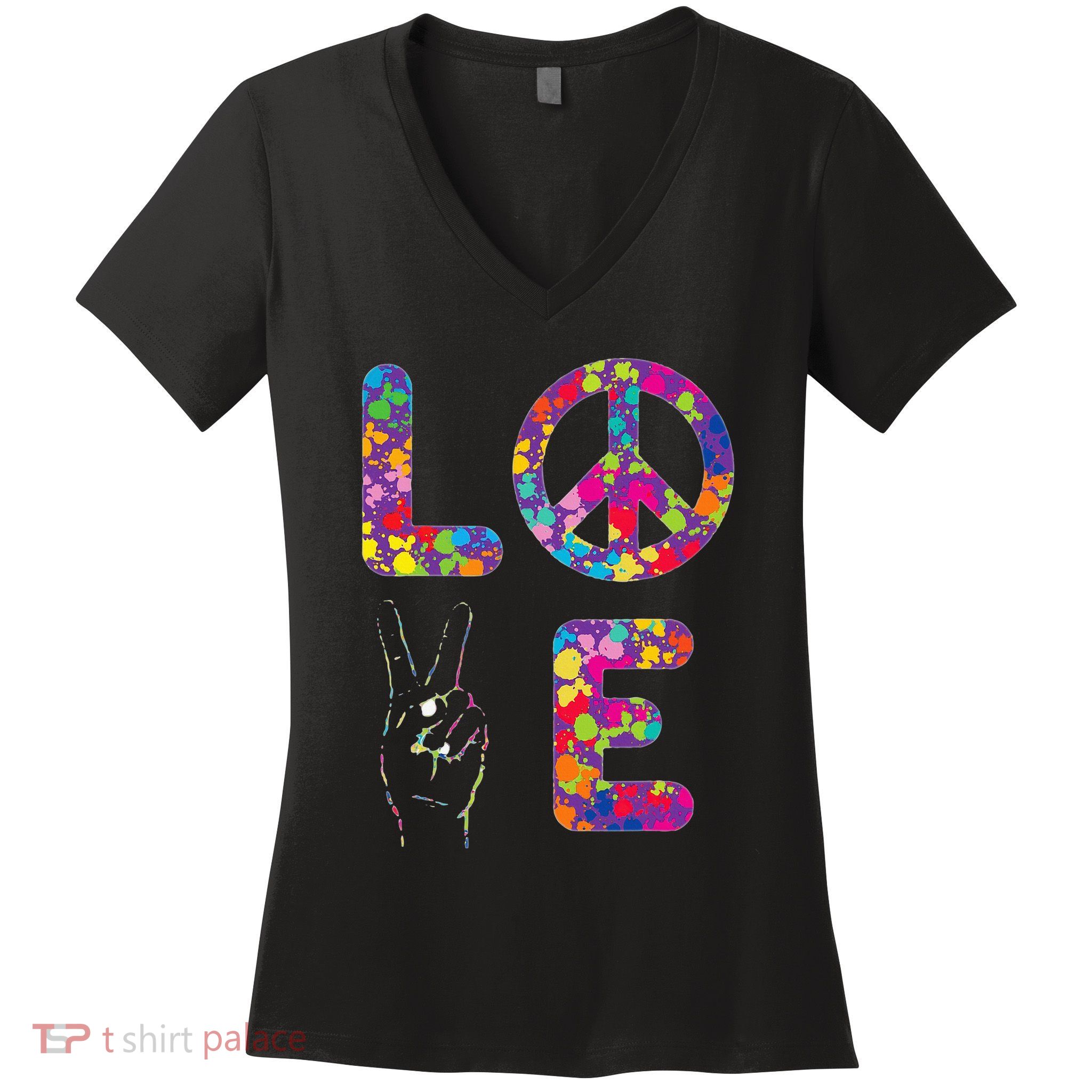 Peace Sign Love 60s 70s Tie Dye Hippie Women's V-Neck T-Shirt