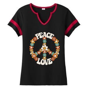 Peace Sign Love 60s 70s Costume Groovy Hippie Theme Party Ladies Halftime Notch Neck Tee