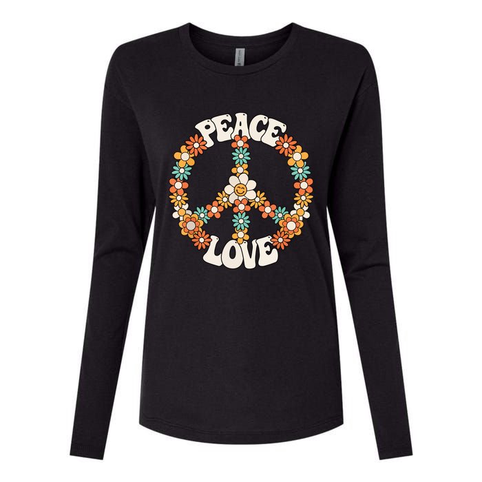 Peace Sign Love 60s 70s Costume Groovy Hippie Theme Party Womens Cotton Relaxed Long Sleeve T-Shirt